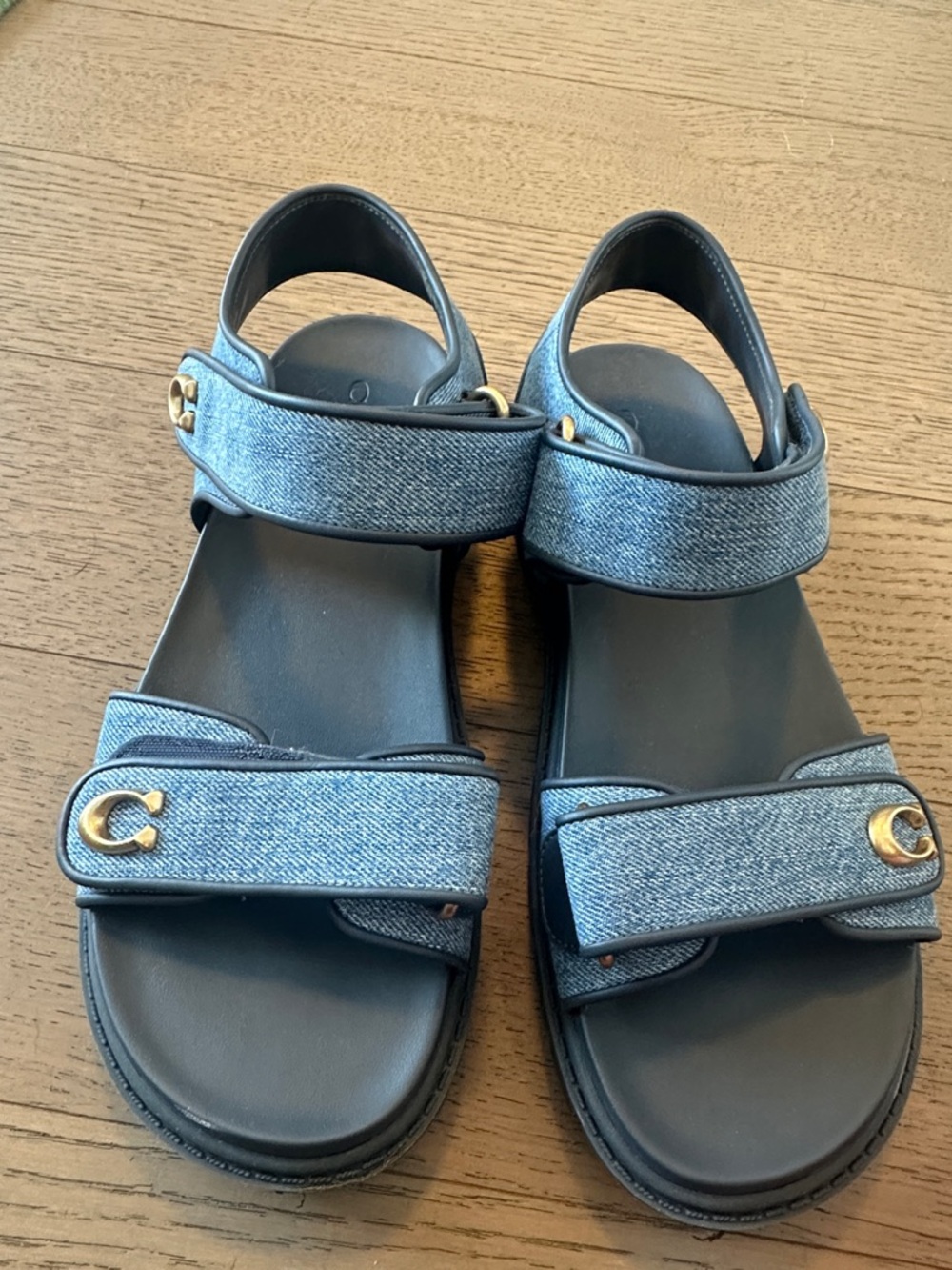 Coach Denim Blue Leather Footbed Sandals